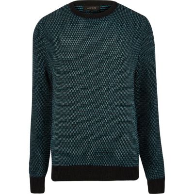 Teal textured knitted jumper